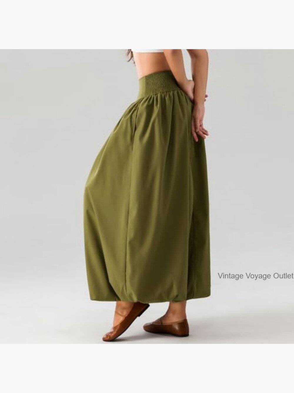 Y2K Bubble Maxi Skirt Low Elastic Waist A-Line Ruffle Pleated Summer Casual - Picture 4 of 6